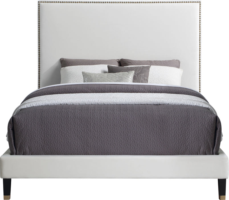 Harlie Cream Velvet Queen Bed