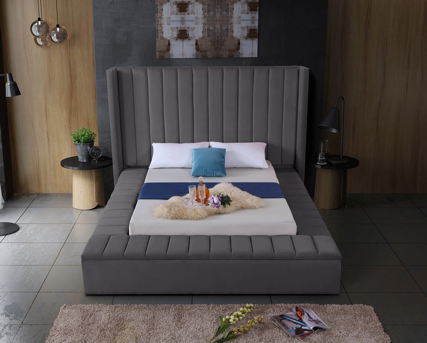 Kiki Grey Velvet King Bed (3 Boxes)