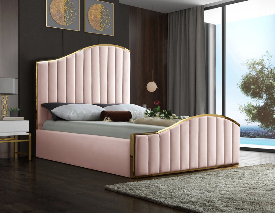 Jolie Pink Velvet Queen Bed (3 Boxes)
