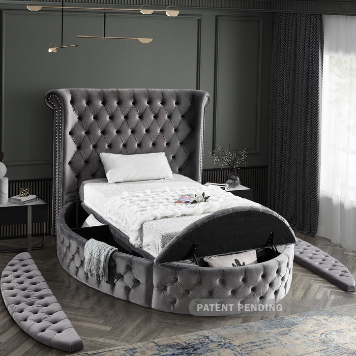Luxus Grey Velvet Twin Bed (3 Boxes)