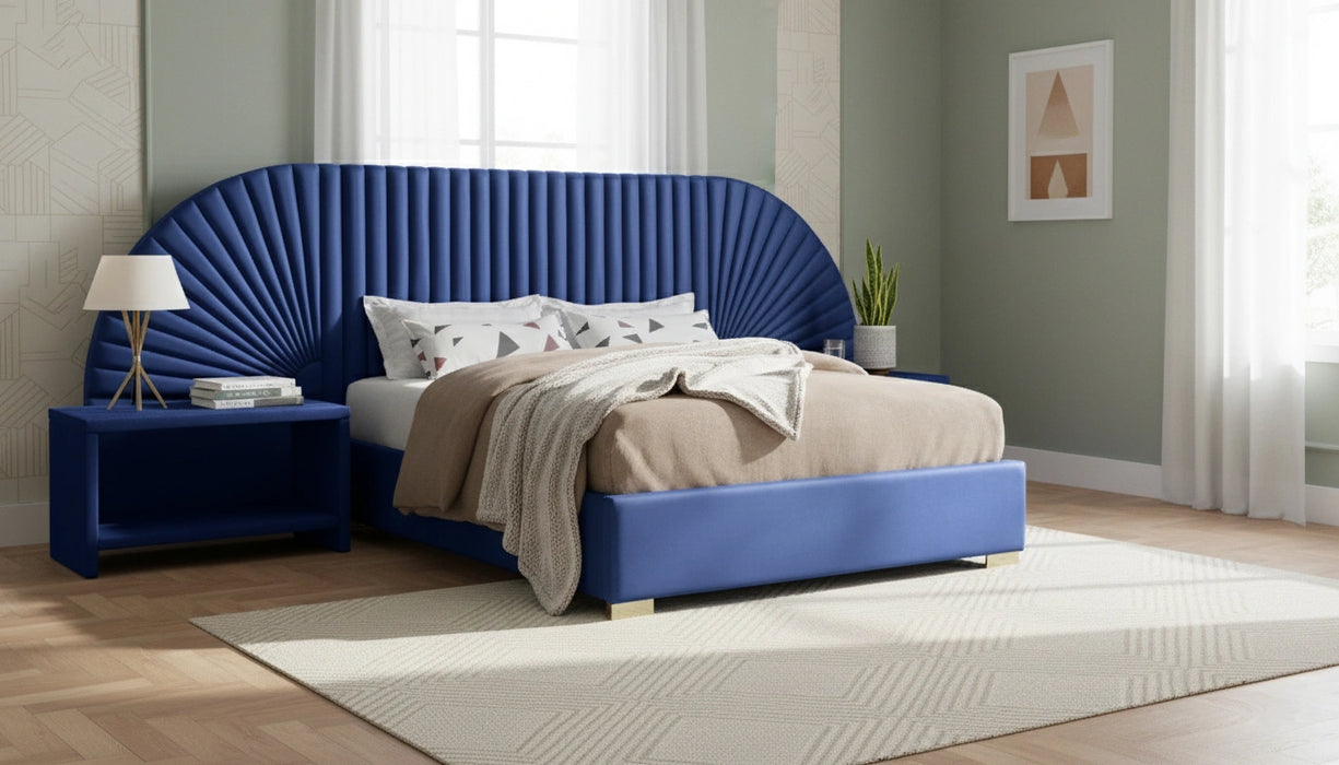 Cleo Navy Velvet King Bed (3 Boxes)