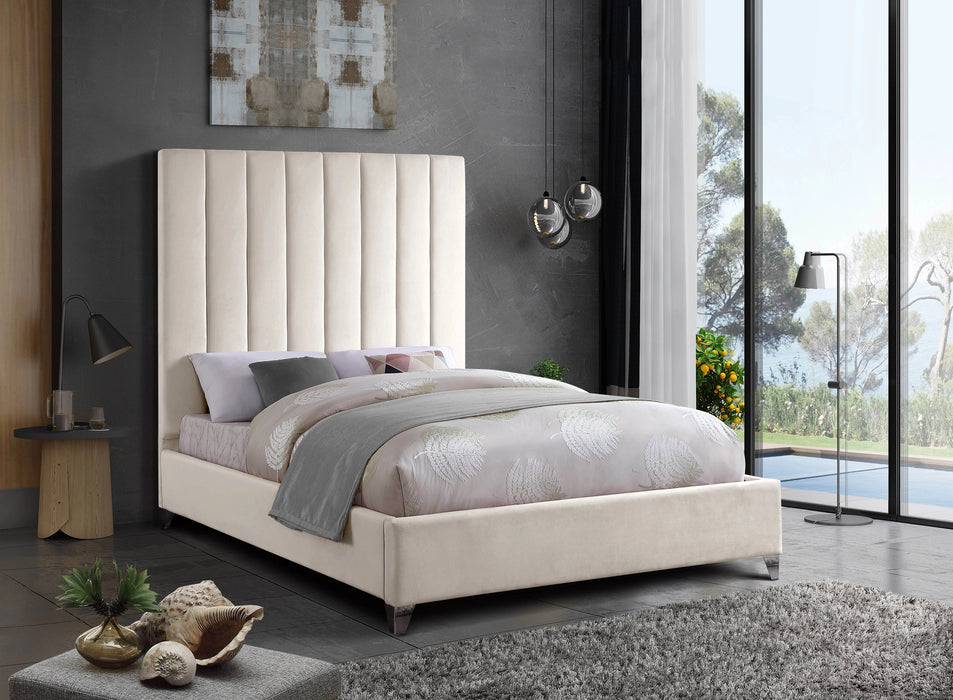 Via Cream Velvet Queen Bed