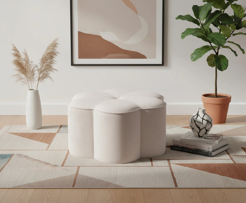 Daisy Cream Velvet Ottoman