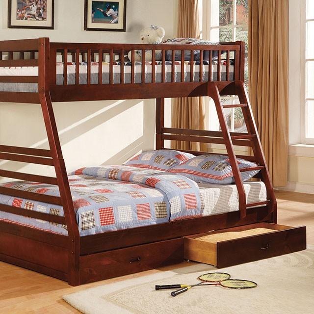 California II Cherry Twin/Full Bunk Bed w/ 2 Drawers Cherry, Walnut, Grey, &Oak - Just Furniture (PA) - Multi Location