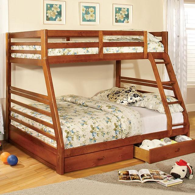 California II Cherry Twin/Full Bunk Bed w/ 2 Drawers Cherry, Walnut, Grey, &Oak - Just Furniture (PA) - Multi Location