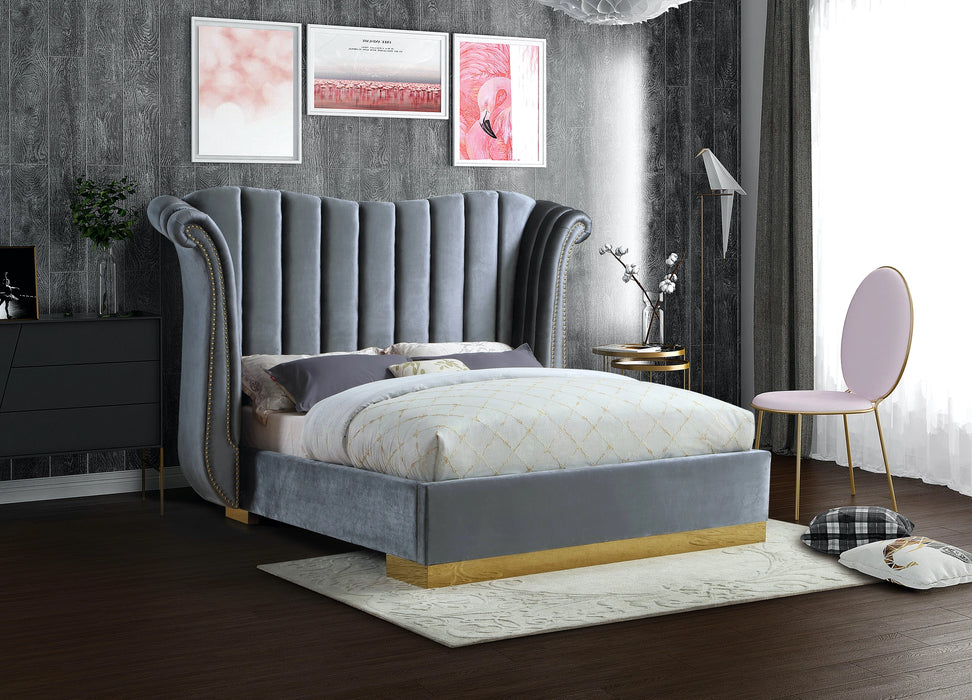 Flora Grey Velvet King Bed (3 Boxes)
