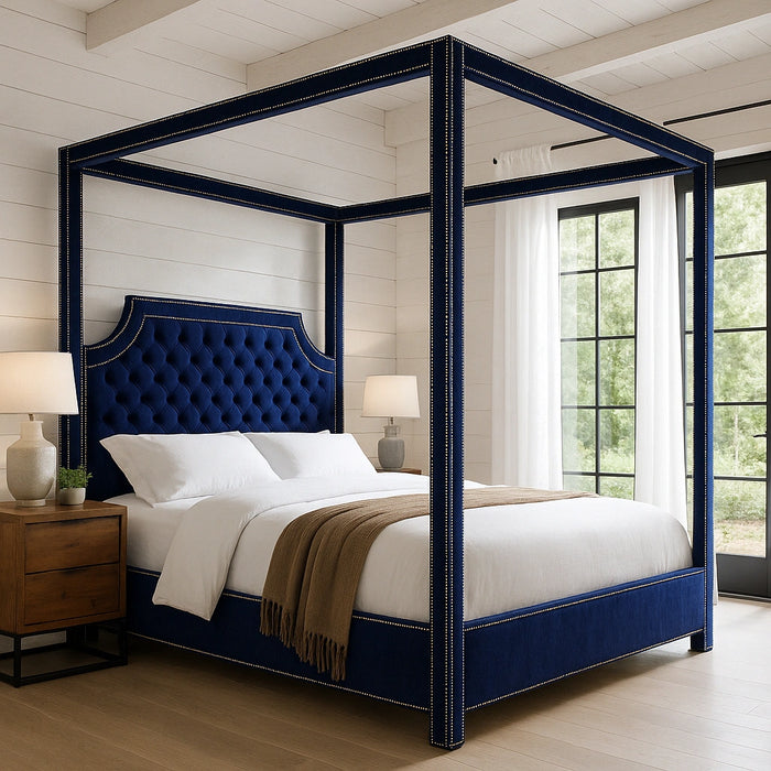 Rowan Navy Velvet King Bed (3 Boxes)