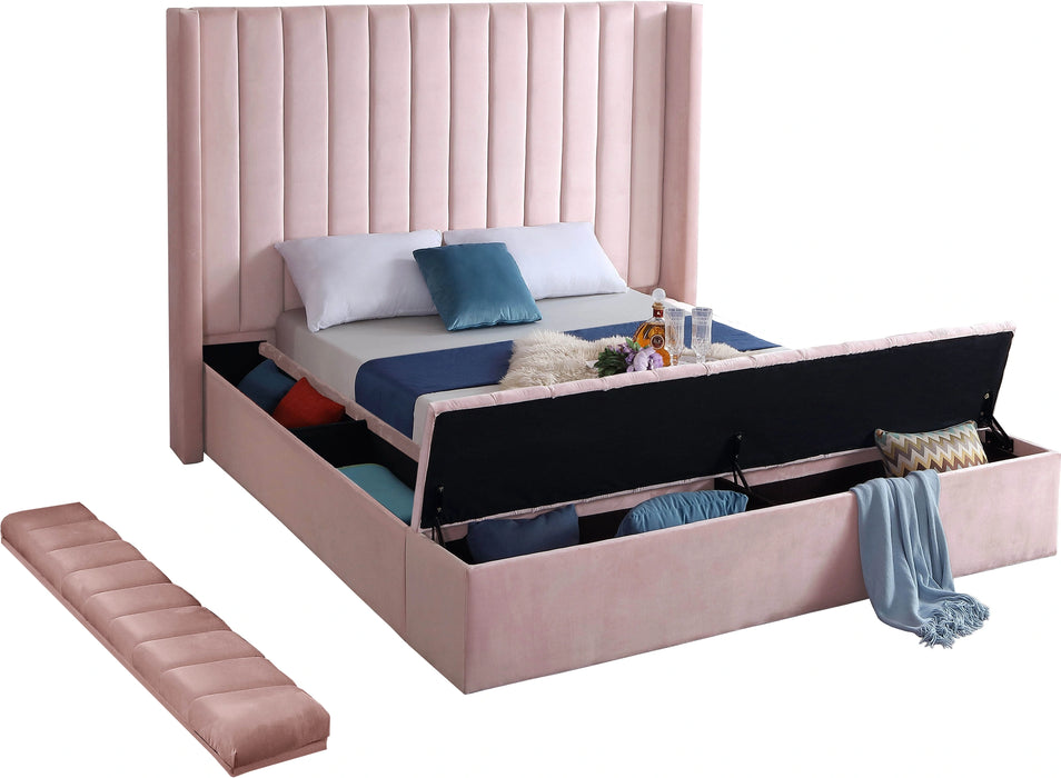 Kiki Pink Velvet King Bed (3 Boxes)