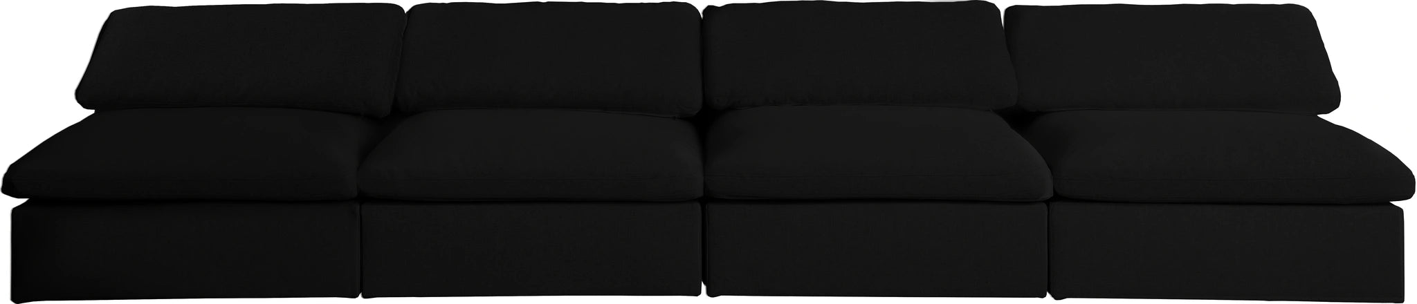 Serene Black Linen Fabric Deluxe Cloud Modular Armless Sofa