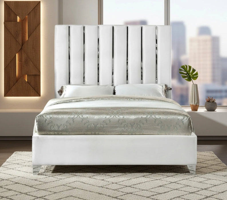 Enzo White Velvet Queen Bed