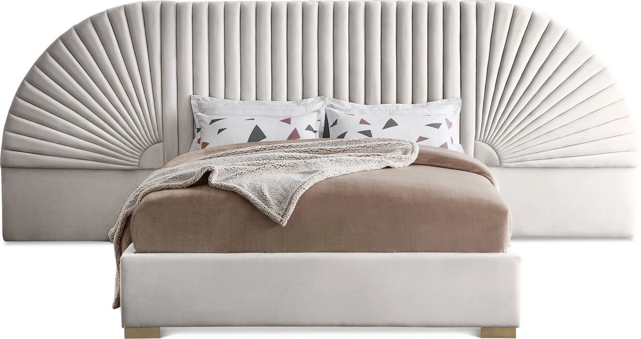 Cleo Cream Velvet Queen Bed (3 Boxes)