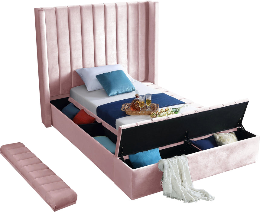 Kiki Pink Velvet Twin Bed (3 Boxes)