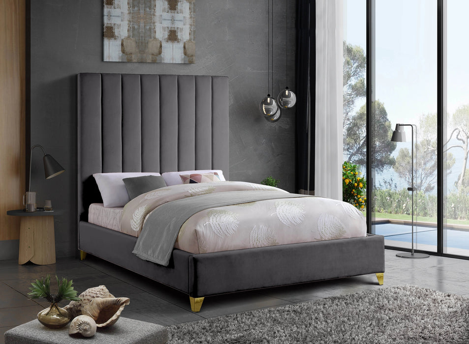 Via Grey Velvet King Bed