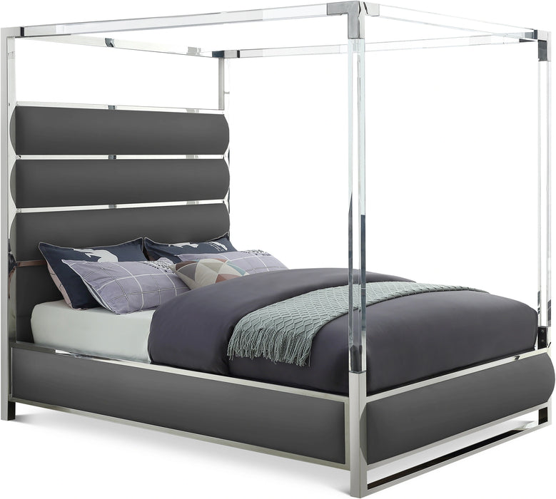 Encore Grey Faux Leather Queen Bed (4 Boxes)