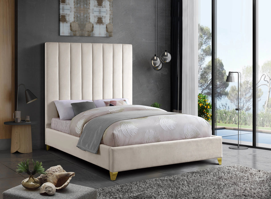 Via Cream Velvet King Bed