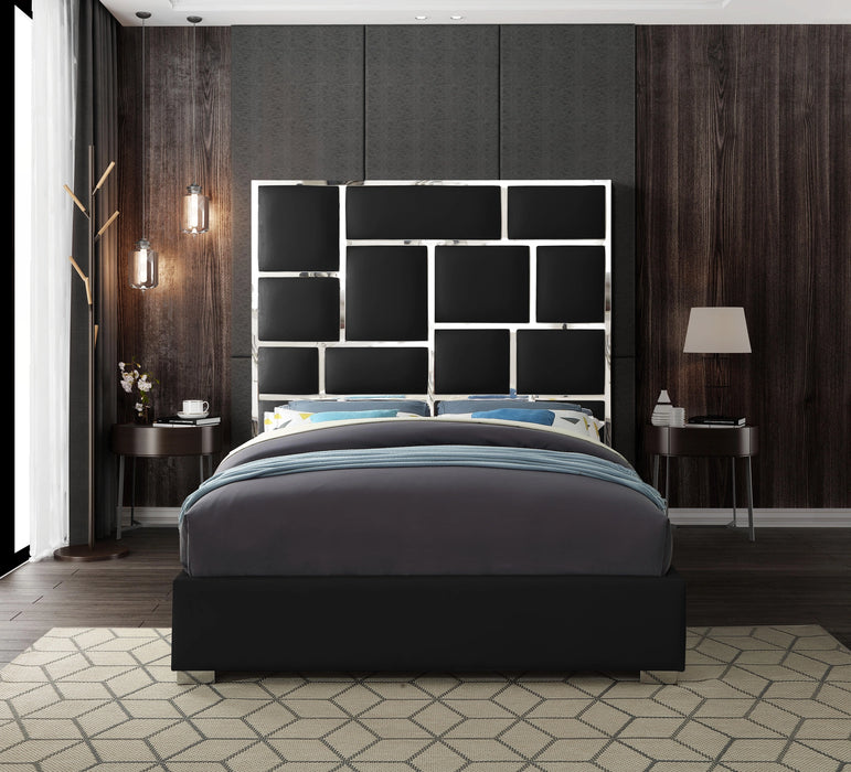 Milan Black Faux Leather Queen Bed