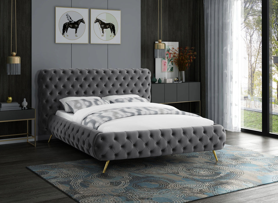 Delano Grey Velvet Queen Bed