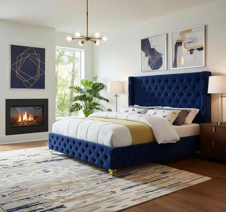 Savan Navy Velvet Queen Bed
