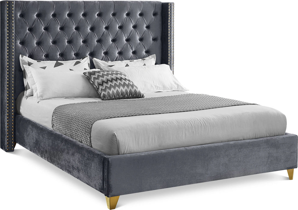 Barolo Grey Velvet Queen Bed