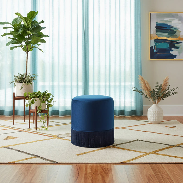 Teddy Navy Velvet Ottoman/Stool
