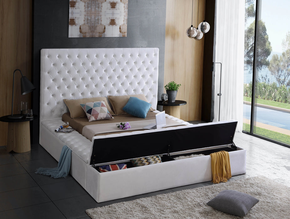 Bliss White Velvet Queen Bed (3 Boxes)
