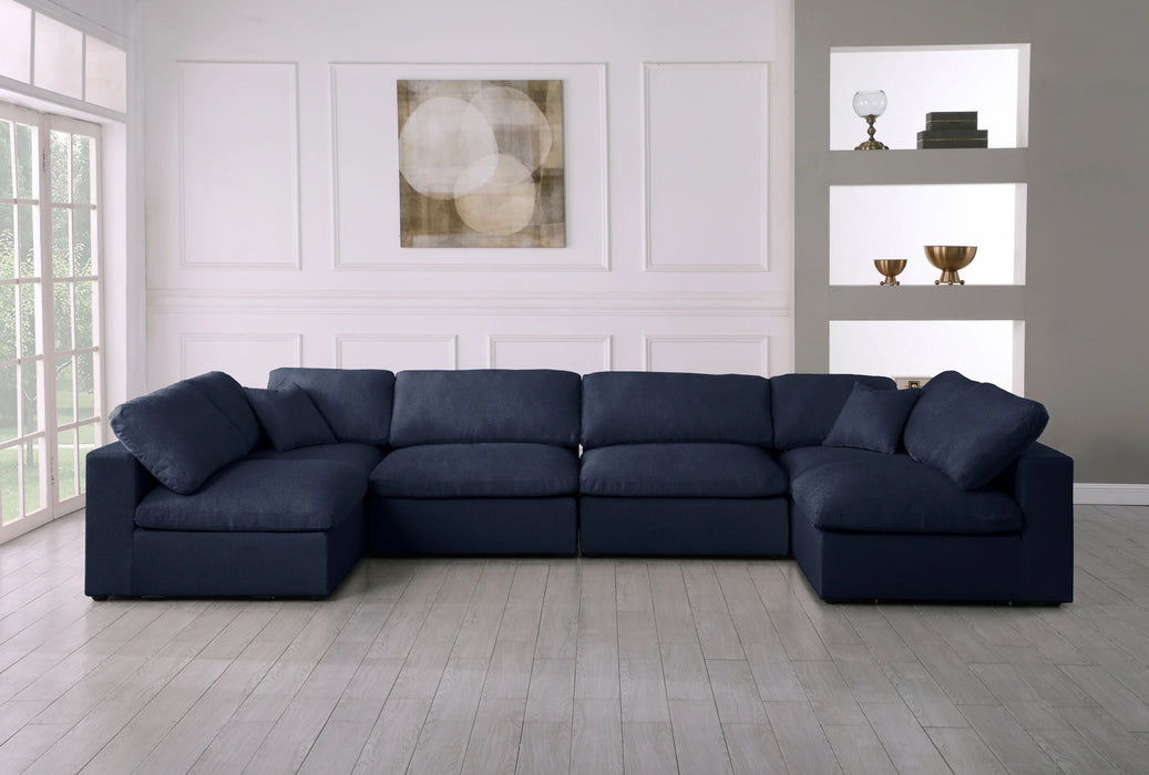 Serene Navy Linen Fabric Deluxe Cloud Modular Sectional