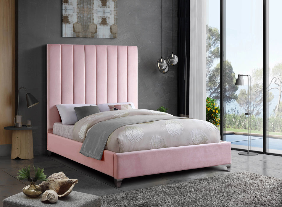 Via Pink Velvet Queen Bed