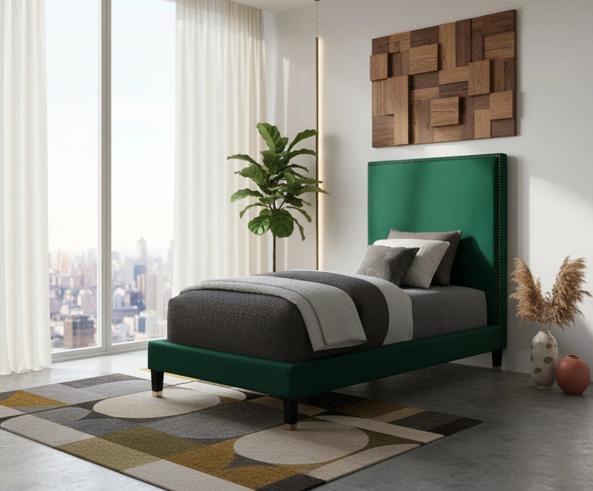 Harlie Green Velvet Twin Bed