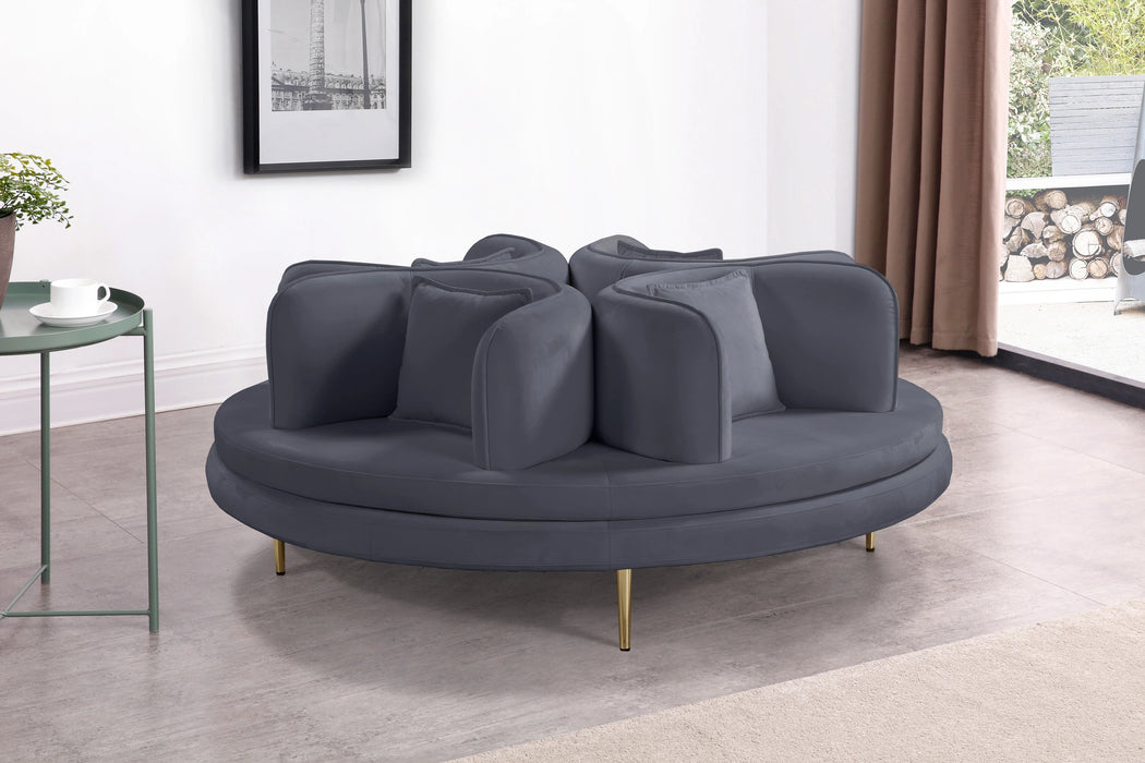 Circlet Grey Velvet Round Sofa Settee