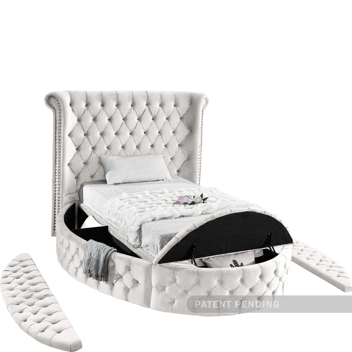Luxus Cream Velvet Twin Bed (3 Boxes)