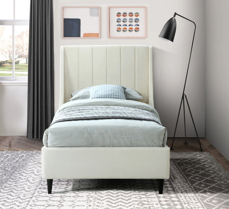 Eva Cream Velvet Twin Bed
