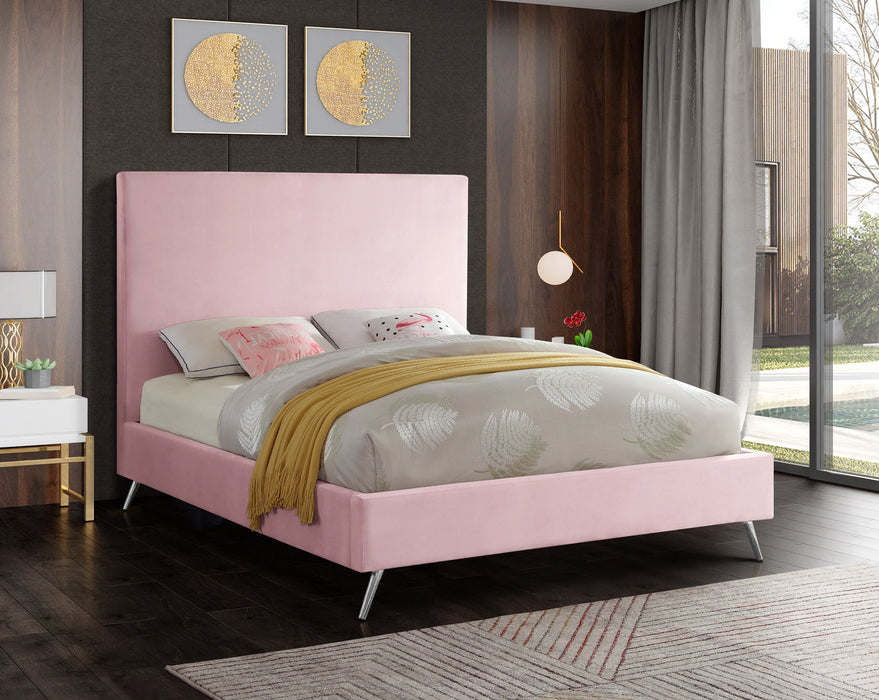 Jasmine Pink Velvet Queen Bed