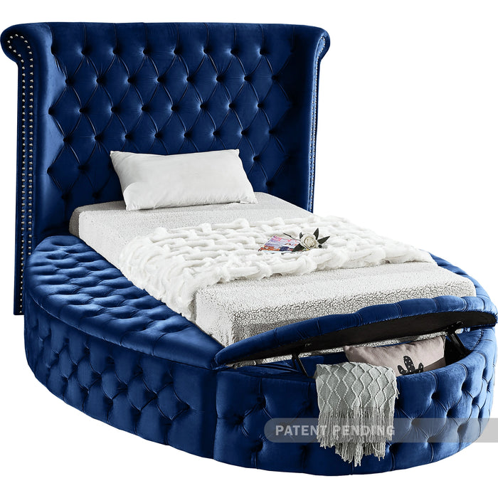 Luxus Navy Velvet Twin Bed (3 Boxes)