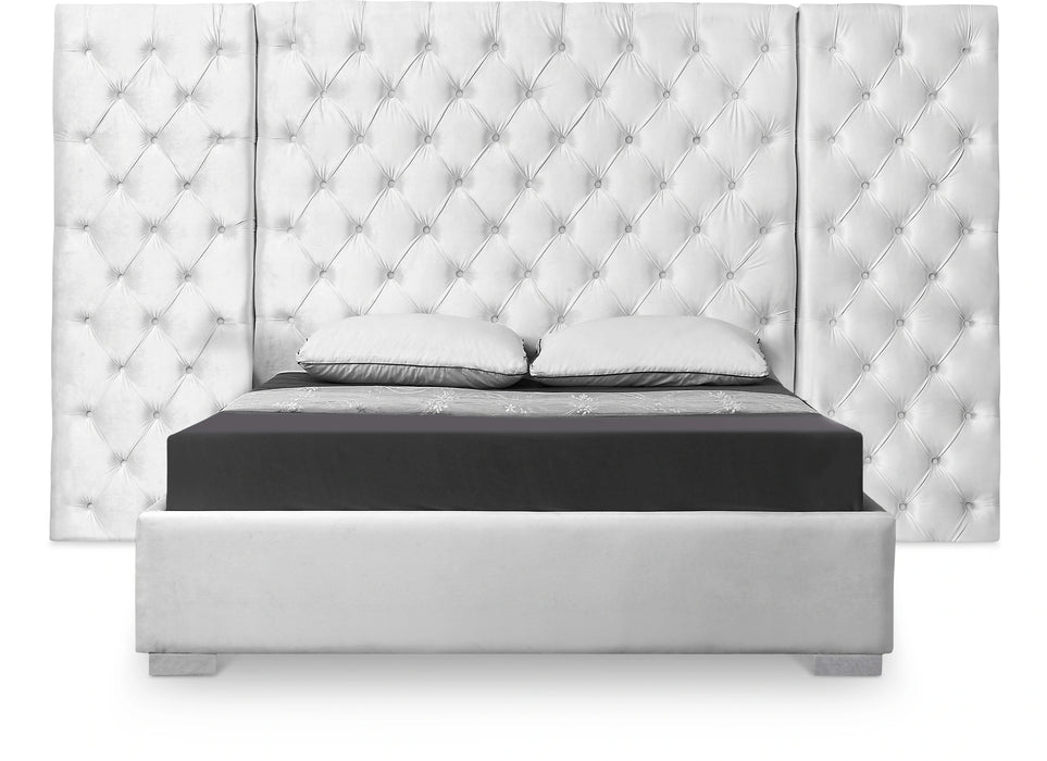 Grande White Velvet King Bed (3 Boxes)