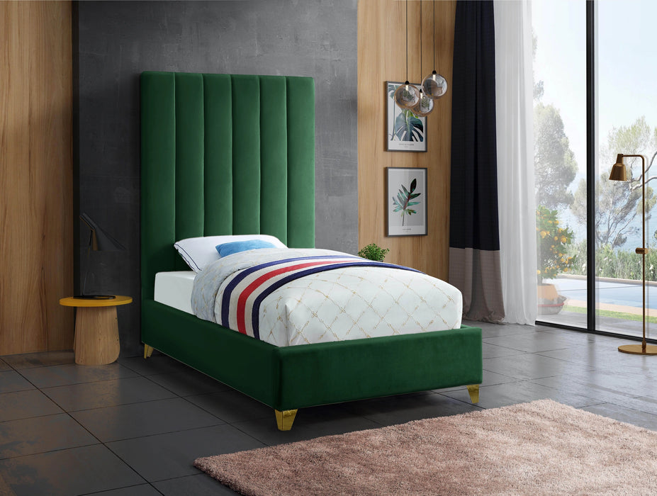 Via Green Velvet Twin Bed
