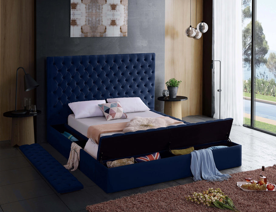 Bliss Navy Velvet Queen Bed (3 Boxes)