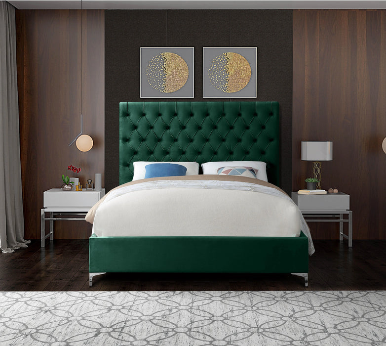 Cruz Green Velvet Queen Bed