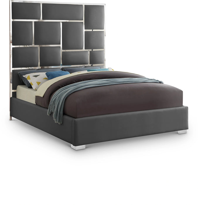 Milan Grey Faux Leather Queen Bed