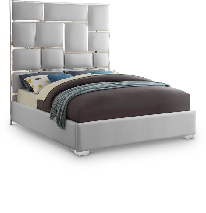 Milan White Faux Leather Queen Bed