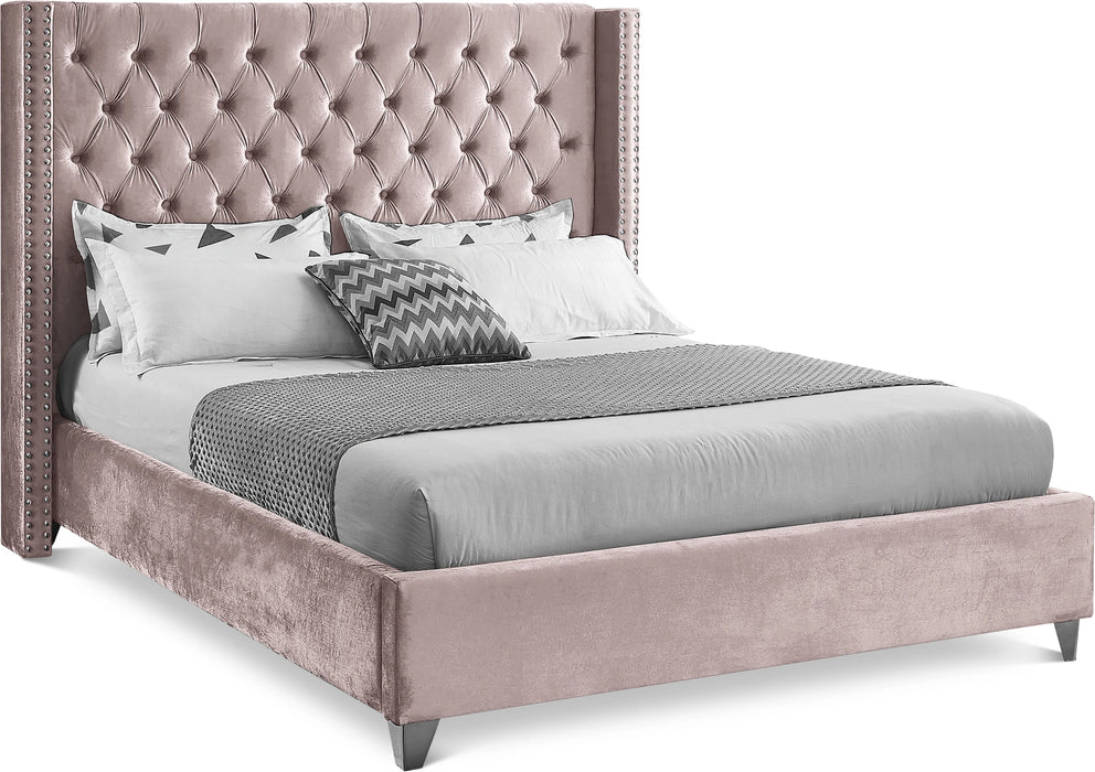 Aiden Pink Velvet Queen Bed